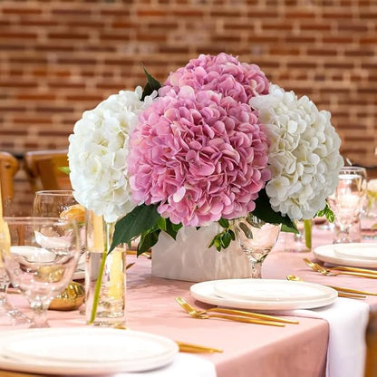 4pcs Pink Silk Hydrangea Fake Flowers,22" Artificial Flowers Bouquets Silk Faux Hydrangea Stems for Home Wedding Party Table Core Decoration (Pinkish Purple)