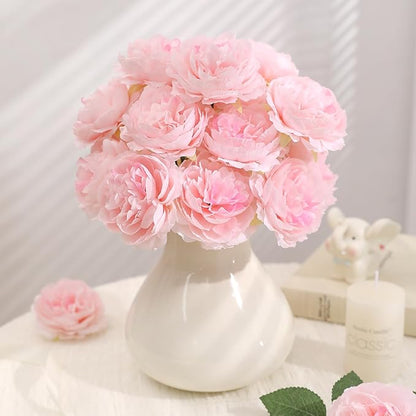 12 PCS Artificial Silk Pink Peony Flowers with Stems - 8 Inch Fake Peony Bouquet for Wedding, Home Decor, Office Table, Festival Gifts