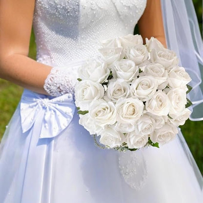 Artificial Roses 12PCS Velvet Rose Real Touch Flowers for Floral Arrangement Bridal Wedding Centerpieces Home Party Decor (White)