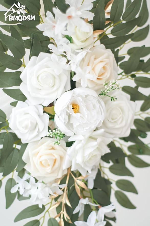 Artificial Flowers Wedding Arch Decor Arch Flowers (Set of 2) for Wedding Welcome Sign and Backdrop Decoration (New White)