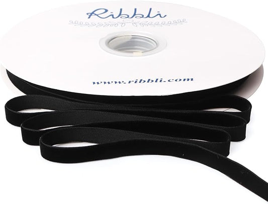Ribbli Black Velvet Ribbon 3/8 Inches Continuous 25 Yard Spool Black Christmas Ribbon for Gift Wrapping Crafts Home Decor