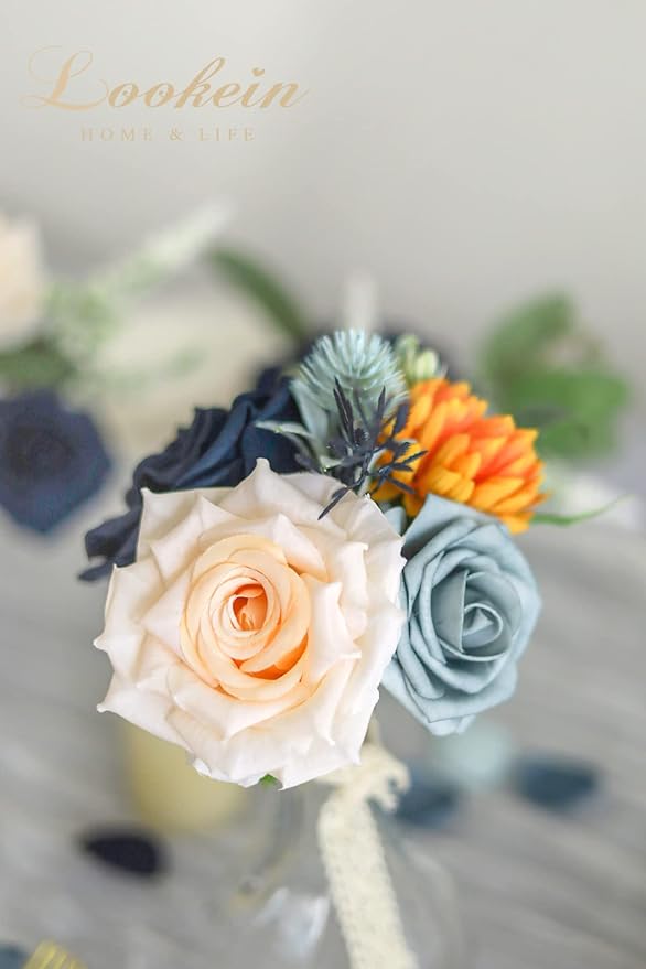 Lookein Artificial Flowers for DIY Wedding Decoration Bridal Bouquet Table Centerpieces Flower Garland Wreaths Aisle Arch Flower Decoration Home Decor, Delicate Navy Blue