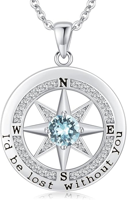 S925 Necklace Gift for Wife |Compass Jewelry |Women Anniversary |Sterling Silver |Girlfriend Birthday Gifts for Her Valentines |I'd be Lost without You |Jewel 18K Gold