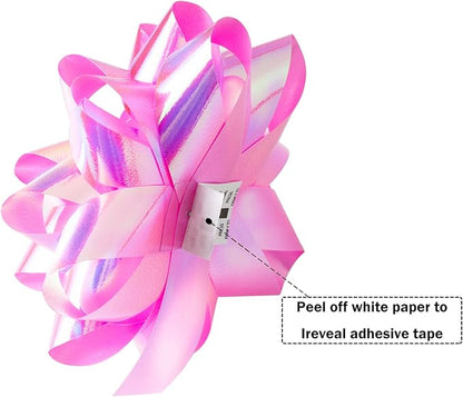 WRAPAHOLIC 14 Pcs Gift Bows Assortment - 12 Multi Colored Assorted Size Gift Bows (Purple, Pink, White, Rose Gold, Silver) and 2 Crimped Curling Ribbons, Perfect for Christmas, Holiday, Party