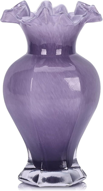 9.5" Tall Purple Glass Vase Beautiful Hand Blown Glass Decor Flowers Vases for Centerpieces, Modern Murano Glass Art Purple Vase, for Home Decor Table Entryway Wedding Decoration