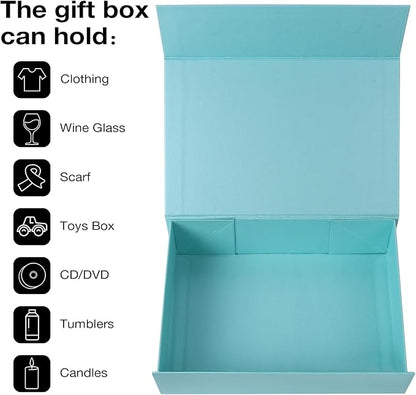 Aimyoo Blue Collapsible Gift Box with Magnetic Closure Lids 10.5x7x3 in, Bridesmaid Groomsmen Proposal Box, Medium Rectangle Box for Present Graduation Storage 3 Pack