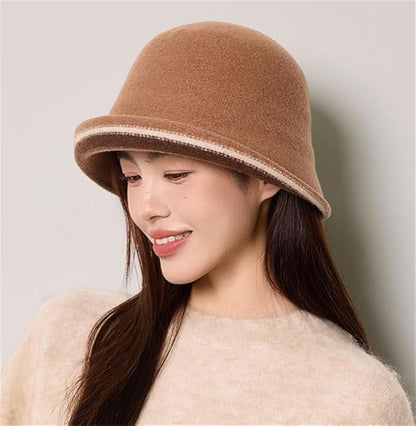Women Warm Vintage Bucket Hats Fashion Fedora Cloche Cap Classic Felt Bowler Hat Outdoor Fall Winter