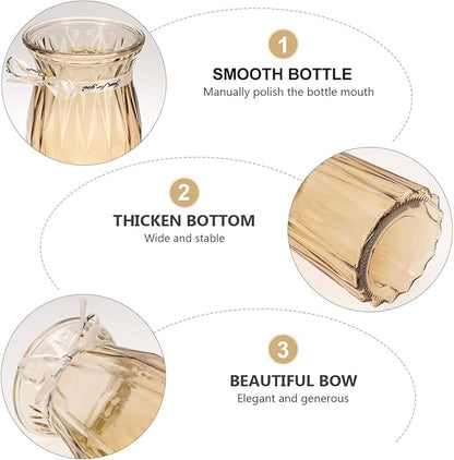 Nordic Style Glass Vase Amber Color Decorative Hydroponic Flower Bottle Elegant Planter Pot for Home Office Festival Display