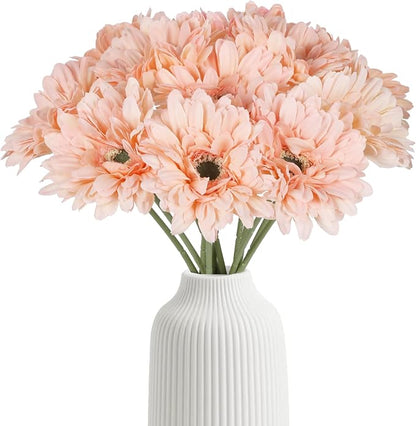 Artificial Gerbera Daisies Flowers Pink Silk Flowers Gerber Daisy Artificial 10PCS 17.7in Fake Daisies for Wedding Bridal Bouquet Party Home Kitchen Decor(Pink)