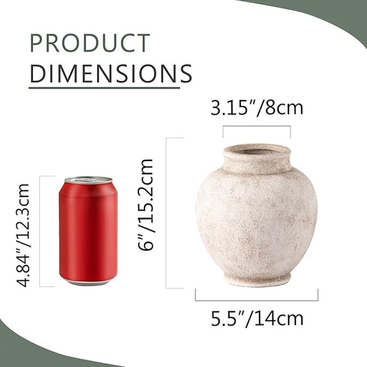 Ceramic Rustic Vase, 6 Inch Small Flower Farmhouse Vase Decorative Vase Short Pottery Vases for Home Decor Table Living Room Entryway Mantel Bookshelf Bedroom Bathroom Kitchen - Rustic White