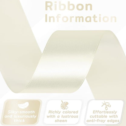 60 Yards Ivory Ribbon 1-1/2 Inch, Solid Cream Satin Ribbon for Gift Wrapping, Crafts, Flower Bouquet, Wedding, Baby Shower, Festival, Christmas, Birthday