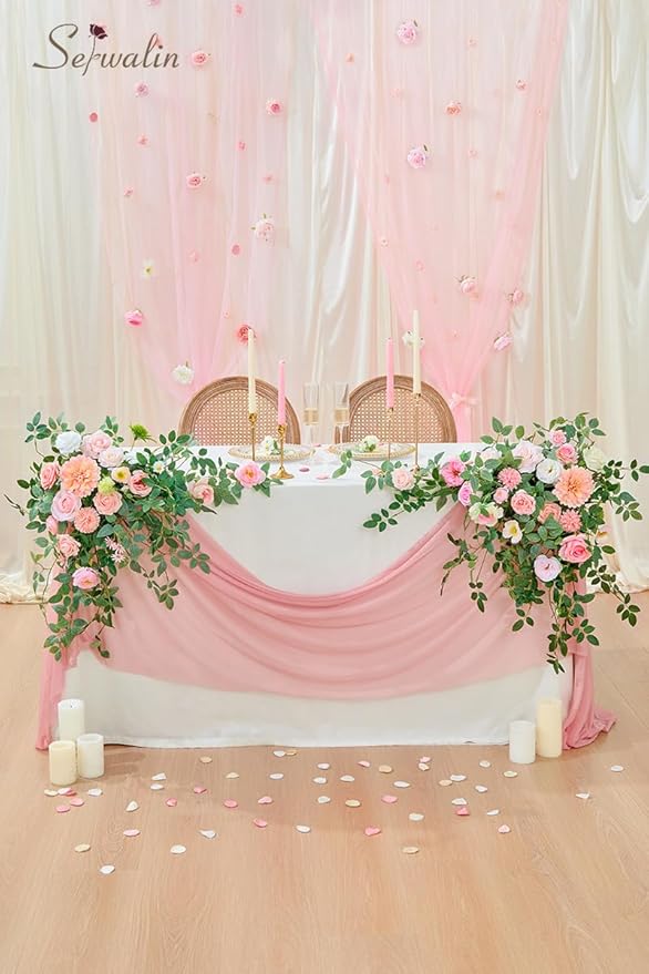Serwalin Artificial Silk Flowers Blush Pink, Fake Flowers Stems for Wedding Bouquets DIY, Baby Shower Centerpieces, Cake Decor, Birthday Party & Home Decor (Pale Pink)