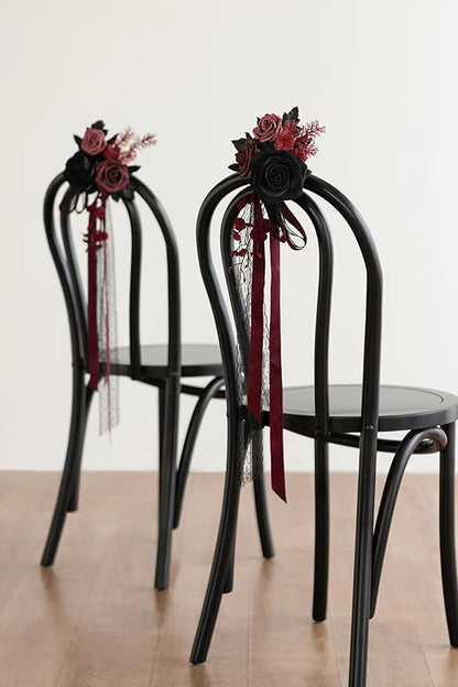 Ling's moment Fake Flowers Box, Faux Artificial Greenery Stems Foam Roses Dahlia Anthurium Silk Hydrangea Fabic Flower for Centerpieces Bouquet Wedding Vase Decorations, Burgundy & Black, Grand Combo