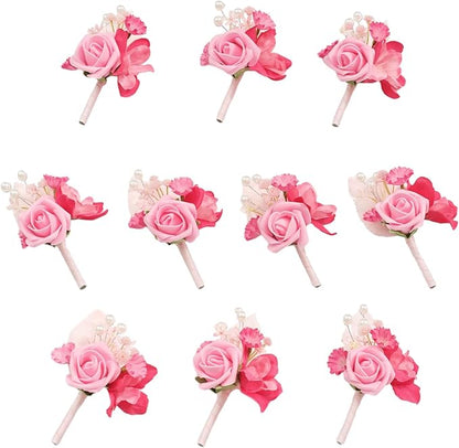 TINGE TIME Boutonniere for Men Wedding,Groom and Best Man Boutonniere for Wedding Ceremony Anniversary, Formal Dinner Party and Rustic Spring Wedding Marriage (10, HotPink)