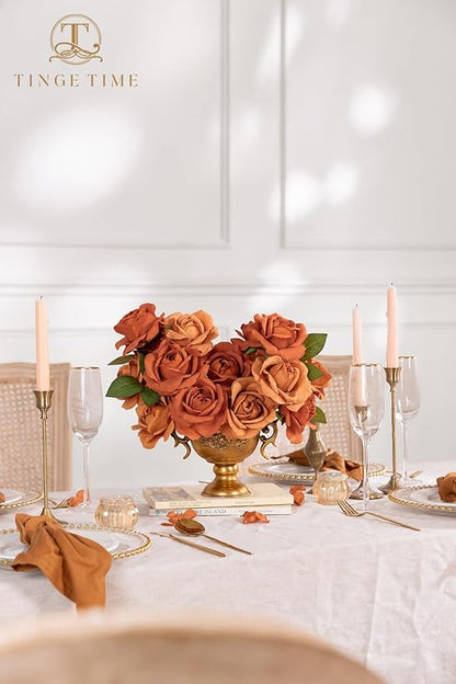 TINGE TIME Terracotta Artificial Flowers Combo Box Set, 16PCS Fake Rose Silk Flower w/Stem for DIY Wedding Bouquets Centerpieces Baby Shower Party Home Spring Decoration (Light & Deep Terracotta)