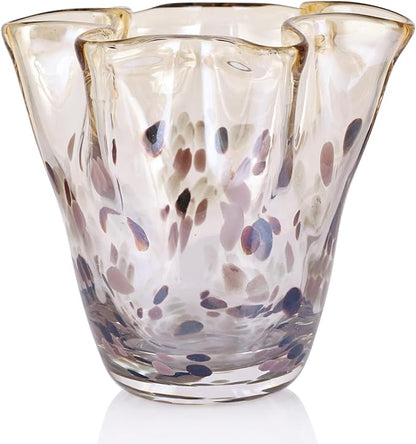 Hand Blown Amber Glass vase, Unique Brown Glass Wide Mouth vase for Console Office TV Stand Coffee Table entryway Entrance Desktop Living Room Table Centerpiece.