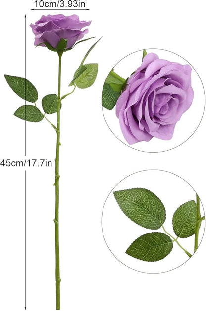 Artificial Rose Flower Lilac Flowers Lilac Roses Purple Rose Flowers Silk Flowers 12 pcs with Long Stem Silk Roses Bouquet for Wedding Bridal Shower Party Home Decoration