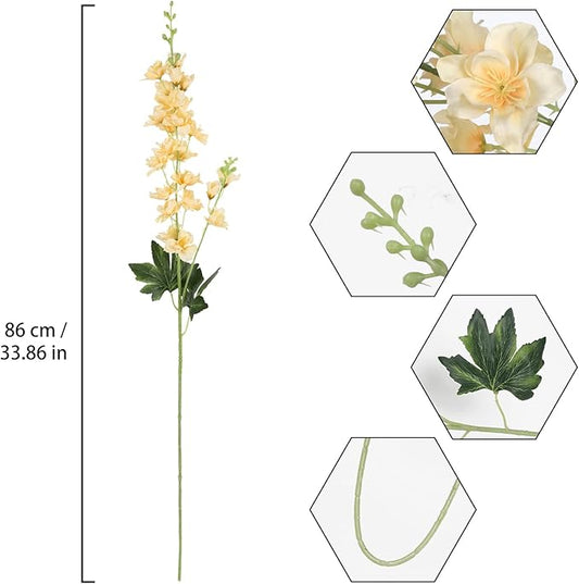 8PCS Delphinium Artificial Flowers Champagne Silk Faux Flowers 33.5'' Long Stem Fake Larkspur Flowers for Tall Vase Home Wedding Garden Table Decor(Champagne)