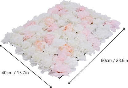 16"x 24" Artificial Flower Wall Panels,Flower Wall Mat Silk Flower Panels for Outdoor Garden Backyard Fence Fence Privacy Screen and Indoor Wall Decor(20Pcs Light Pink+White)