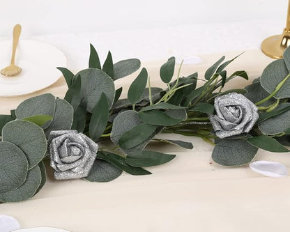 IPOPU Silver Roses Artificial Flowers,25PCS Foam Glitter Roses Glitter Flowers Fake Rose with Stems for DIY Wedding Bridal Bouquet Home Party Christmas Decoration(Silver)