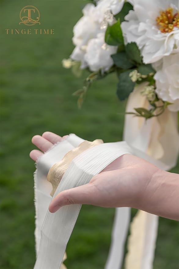 TINGE TIME 13 Inch Wedding Bouquets for Bride,Bridal Bouquet for Bride, Artificial Silk Flowers for Wedding Ceremony and Anniversary (IvoryWhite)