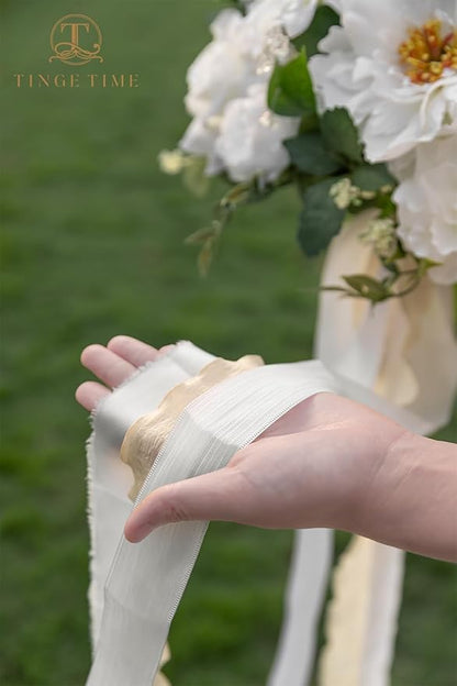 TINGE TIME 13 Inch Wedding Bouquets for Bride,Bridal Bouquet for Bride, Artificial Silk Flowers for Wedding Ceremony and Anniversary (IvoryWhite)
