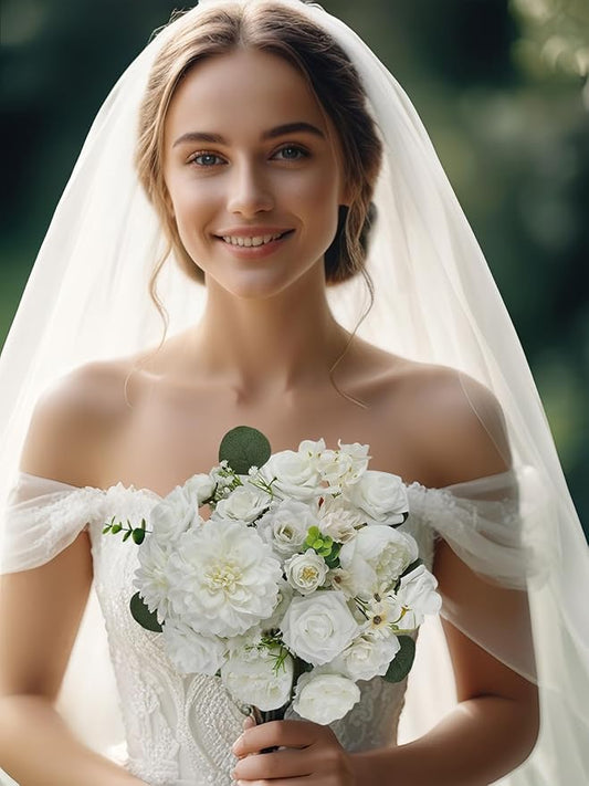 Multi Use Artificial Flowers Combo for DIY Centerpieces Arrangements Wedding Bridal Bouquet Table Chair Decor Candle Holder Baby Shower Cake Decor Flower Strips Home Décor (White Series)