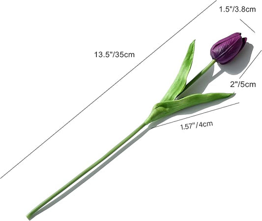 Mandy's Artificial Tulips 20 Stems Grape Purple PU Faux Flowers for Thanksgiving and Christmas Decorations Wedding Home Decor 13.5 Inch