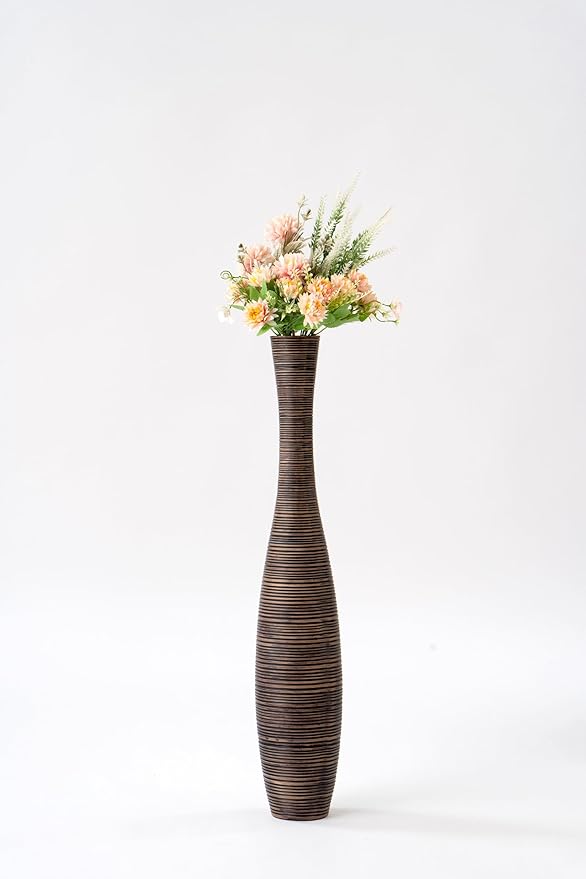 Leewadee Decorative Tall Floor Vase for Living Room Decor, 26 inches, Brown, Resin