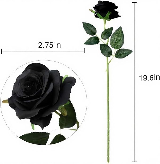 Black Roses Artificial Flowers 15 PCS, Fake Roses Silk Flowers with Long Stems, Faux Rose for Wedding Centerpieces, Home Decor, Indoor Floral Arrangements, Party Decor, DIY Bouquet (Black)