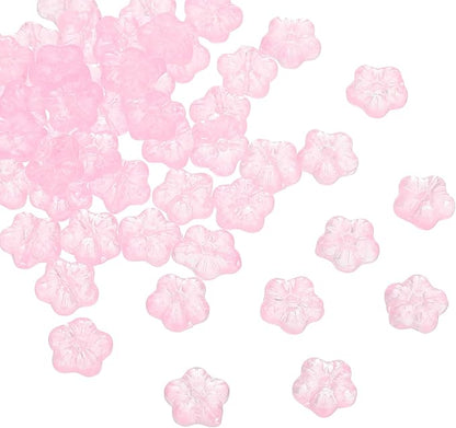 PATIKIL Random Glass Flower Beads, 50Pack Transparent Floral Beads Hibiscus Beads for DIY Jewelry Making Bracelets Bulk, Light Pink