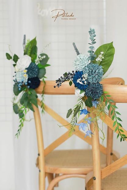 Artificial Wedding Dahlia Flowers 25 pcs Fake Roses with Stem for DIY Wedding Decor Centerpieces Arrangements Bouquets (Shades of Navy Blue)