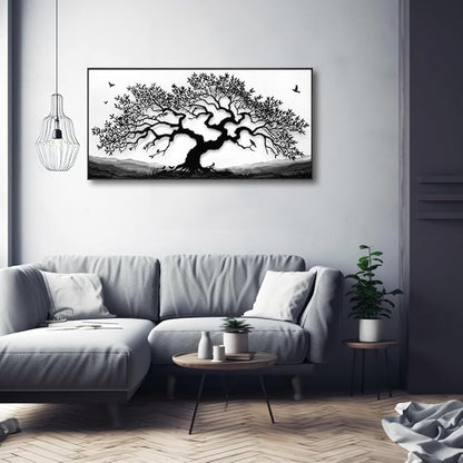 MooMel Wall Art Tree of Life White and Black Abstract Wall Art Canvas Painting for Living Room Bedroom Dining Room Home Office Decor Large Framed Ready to Hang 24"x48"