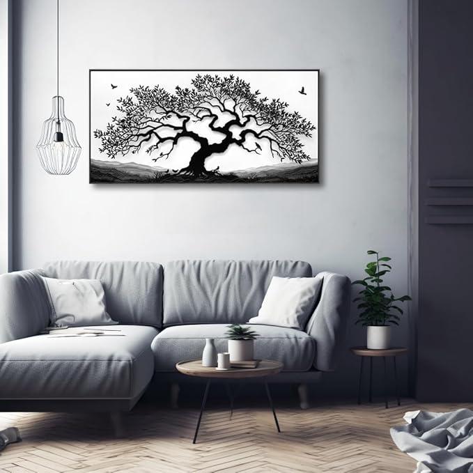 MooMel Wall Art Tree of Life White and Black Abstract Wall Art Canvas Painting for Living Room Bedroom Dining Room Home Office Decor Large Framed Ready to Hang 30"x60"