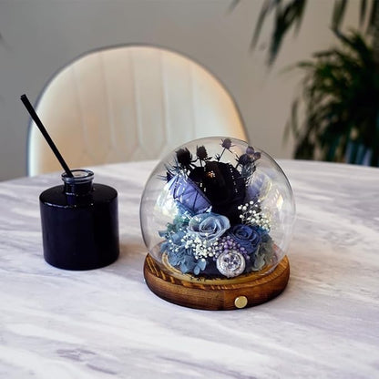 Preserved Real Rose Flowers in Glass Dome with LED Lights,Real Rose Flowers Unique Floral Gift for Girlfriend Mom Wife Girlfriend on Christmas Birthday Anniversary (Elegant Black)