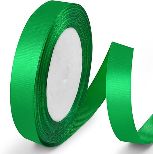 25 Yards 5/8 inch Satin Ribbon, Solid Color Fabric Ribbon Perfect for Gift Wrapping, Wedding, Handmade Bows, Floral Bouquets and Party Decoration(Green)