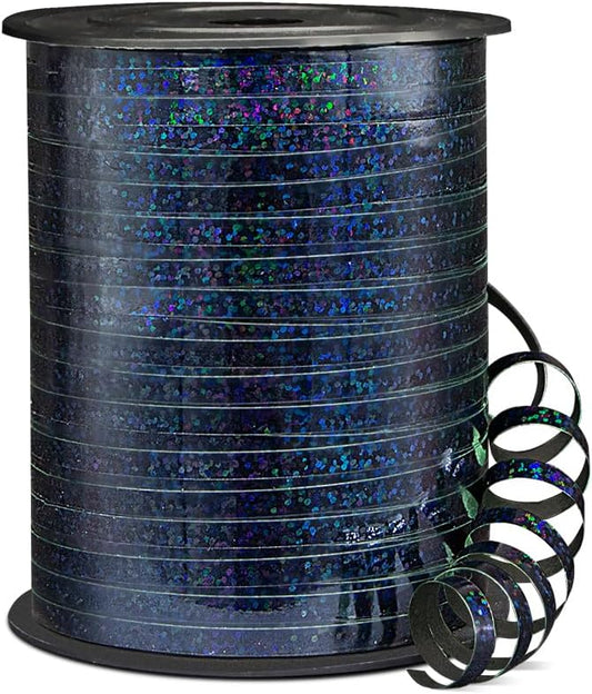500 Yards Shiny Metallic Black Curling Ribbon with Spool, 1/5" Holographic Curly Ribbons - Ideal for Gift Wrapping, Birthday, Halloween, Christmas Party Decorations, Balloon String