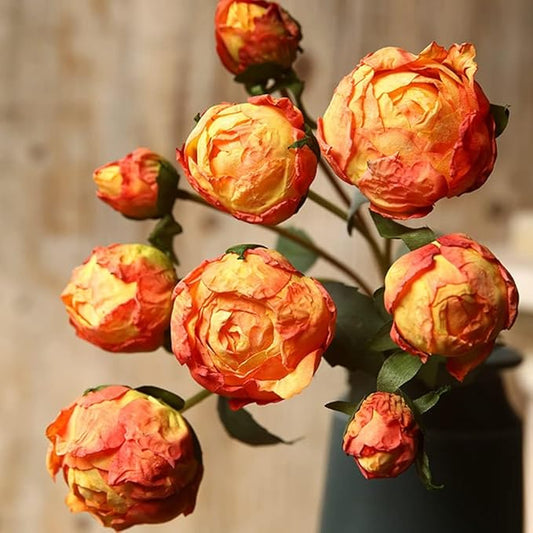 Artificial Peonies Flowers 2 Bouquets Vintage Peonies 18pcs Orange Peonies with Stems Silk Peony Flowers for Terracota Wedding Decoration Bride Bouquet Flowers Crafts Floral Arrangement (Sunset)