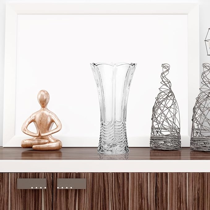 CS Crystal Vase 12-inch high, Water Ripple Design, for Flowers & Decor. Lovely Nice Shiny Piece. Perfect as a Gift, Suitable for All Occasions.