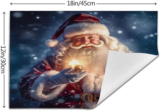 PVC Placemats Set of 1 Wipeable Table Mats Washable Heat Resistant Non Slip Vinyl Dining Table Mat for Kitchen Indoor Outdoor Patio Farmhouse Place Mats Lamp Christmas Santa Decorative
