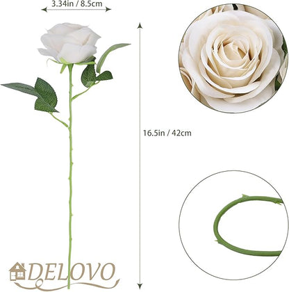 52pcs Beige Roses Artificial Flowers Fake Flowers Silk Roses with Stems for DIY Wedding Bouquets Bridal Shower Centerpieces Arrangements Party Decorations