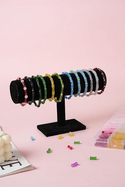 REVKI 1200pcs Glass Beads Bracelet Making Kit, 48 Colors Crystal Beads for Jewelry Making,Strange Shaped Glass Beads for Bracelets and DIY Crafts(Teardrop and Bamboo)