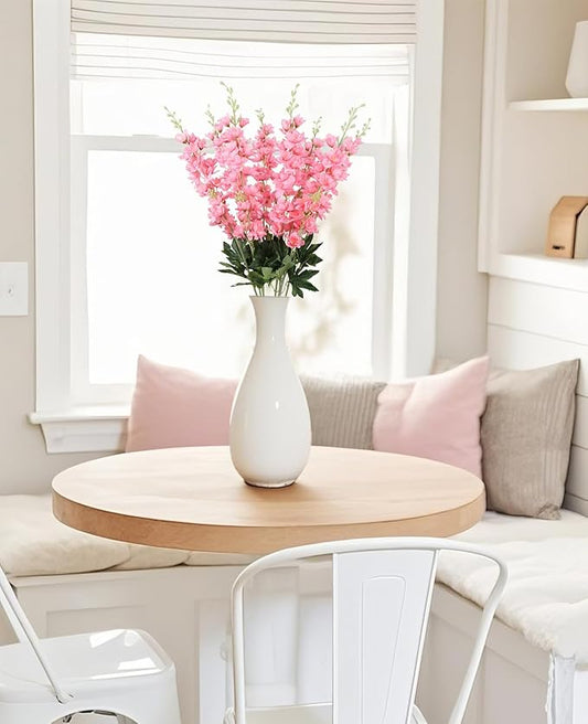 Pink Delphinium Artificial Flowers,8PCS Artificial Snapdragon Flowers 33.5'' Tall Fake Flowers Faux Delphinium Bulk for Tall Vase Home Wedding Garden Table Decor(Pink)
