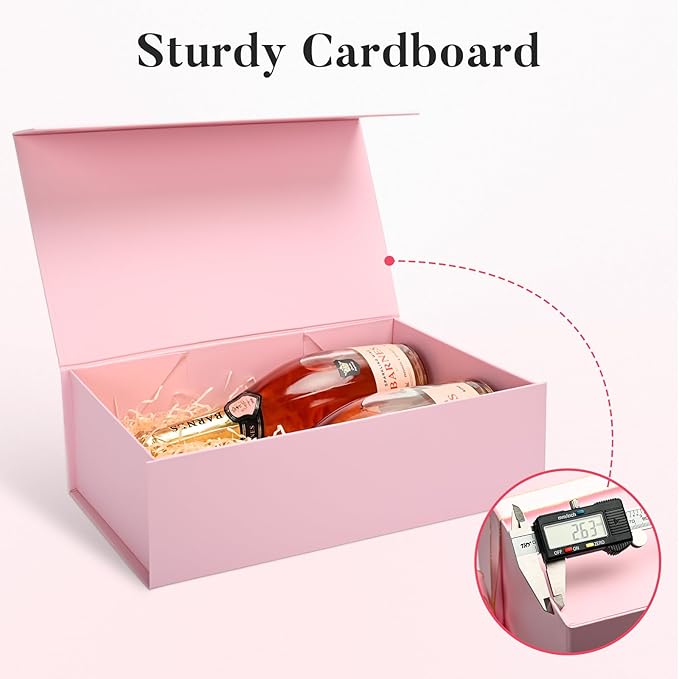 LIFELUM Pink Gift Box 13.85'' x 8.35'' x 4.45'' Gift for Wedding Large Gifts Boxes for Presents Cute Birthday Magnetic Box for Gifts with Luxury Filler,Card, Ribbon,Sticker 1 Pack