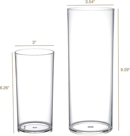KLIFA- Carlsbad- Set of 4 Pieces, 6 & 9 Inch Tall, Plastic Cylinder Vases for Centerpieces, Acrylic Flower Vase for Wedding Centerpieces, Home Decorations, Clear