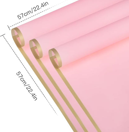 WRAPAHOLIC 20 Sheets Flower Wrapping Paper - 22.4 x 22.4 inch Gold Trim Pink Water-Resistant Floral Bouquet Wrapping Paper, Florist Supplies Packaging Paper for Wedding Birthday Gift DIY