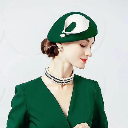 ORIDOOR Women Vintage 100% Wool Felt Flowers Bucket Cloche Bowler Hat Church Wedding Beret Hat