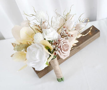 S_SSOY Wedding Bouquet Bride,Bride Bridal Bouquet Bridesmaid Artificial Flowers for Ceremony Anniversary Party Bridal Shower Decoration Wedding Bouquets (Beige)