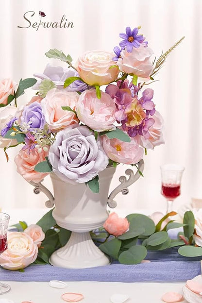 Serwalin 2Pcs Artificial Flowers Fake Silk Flowers Combo Realistic Mixed Roses Box for DIY Wedding Bridal Bouquets Centerpieces Arrangements Faux Flowers with Stems Home Decor, Pink&Lilac