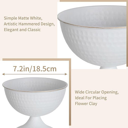 Sziqiqi Urn Vases for Wedding Centrepiece - 6in High White Metal Vase Set of 10 Small Vintage Flower Arrangement Pots for Table Centrepieces Elegant Hammered Vase for Christmas Anniversary Party